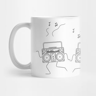 line art illustration of a pair of old school radios dancing together Mug